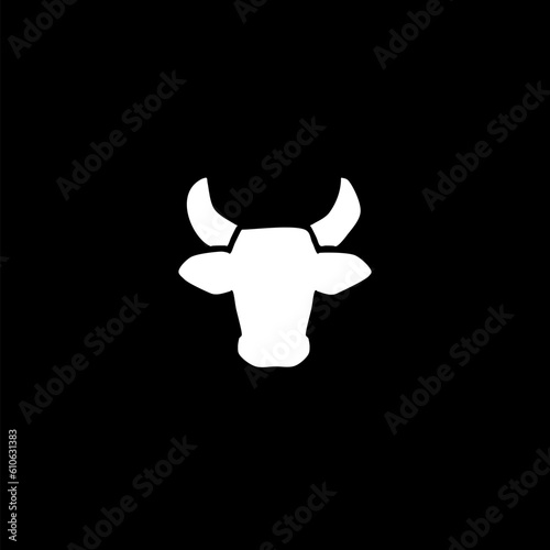 Cow with horns hand drawn icon  isolated on black background 