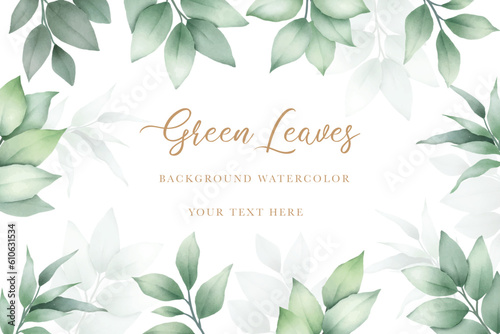 watercolor green leaves background
