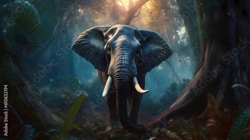An elephant in the jungle. Generative AI