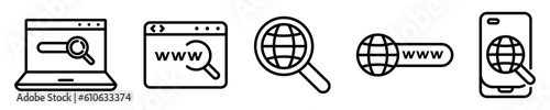 Conjunto de iconos de investigación en internet. Información web, en línea. Ilustración vectorial