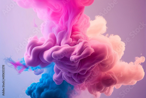 A close-up of a colorful smoke cloud in the air background. Abstract 3d illustration. Generated AI