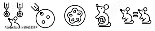 Conjunto de iconos de clonación animal. Extracción de ADN, introducción al óvulo, desarrollo del embrión, implantación a la hembra, clonación. Ilustración vectorial