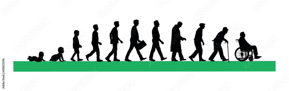 Life cycles of man from a little baby to senior man vector silhouettes. Life cycles of man from a little baby to senior man vector silhouettes.