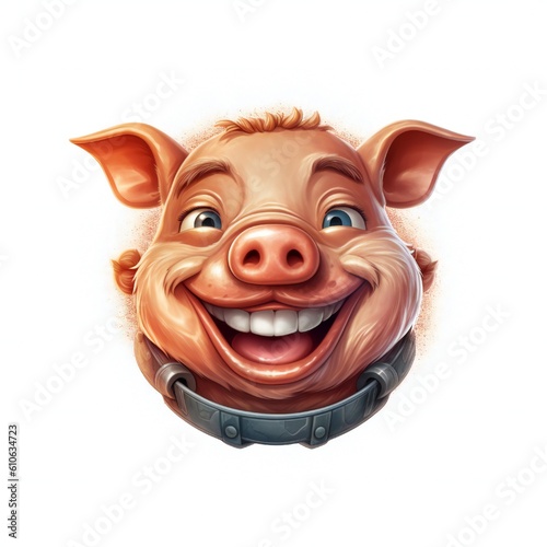 Smiley face funny cartoon pig mascot on white background Generative AI