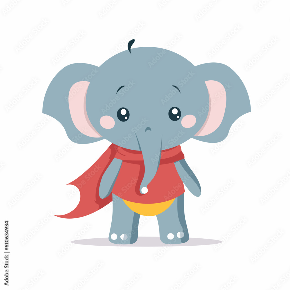 Fototapeta premium Cute elephant superhero - flat vector art - white background