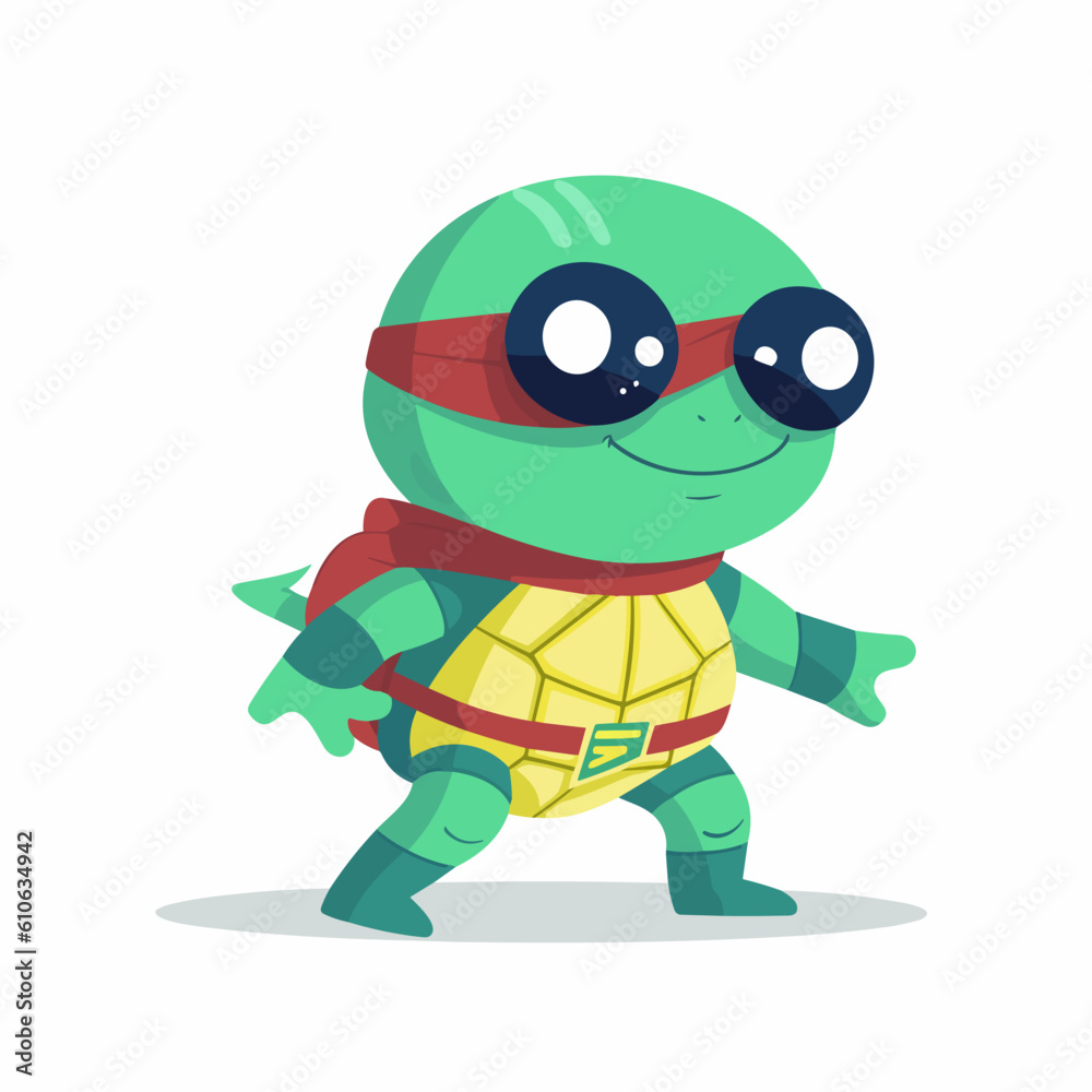 Superhero turtle, sticker clipart for kids, simple and cute. vector art