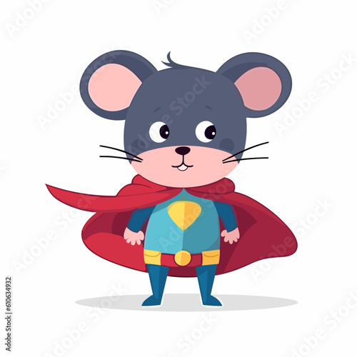 Superhero mouse, sticker clipart for kids, simple and cute. vector art.	