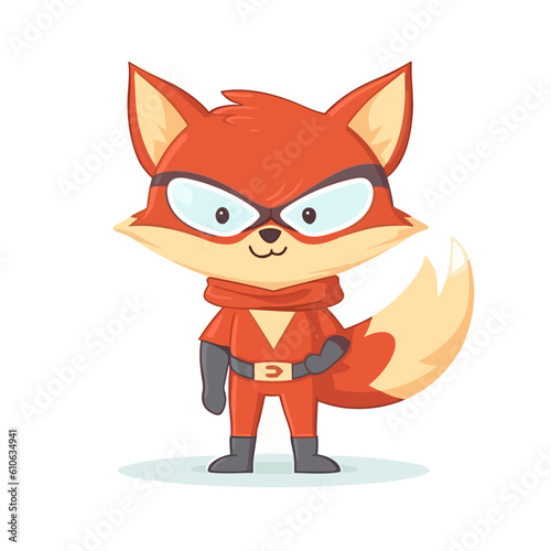 Superhero fox, sticker clipart for kids, simple and cute. vector art 