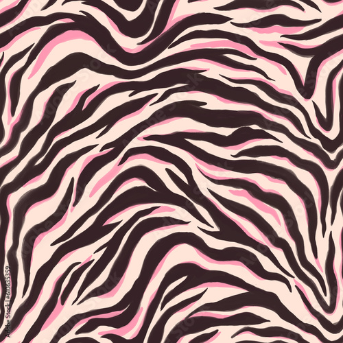 Beautiful seamless pattern with hand drawn zebra stripes in retro style. Stock illustration.