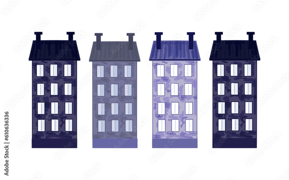 Building, high-rise buildings, color drawing in purple hues