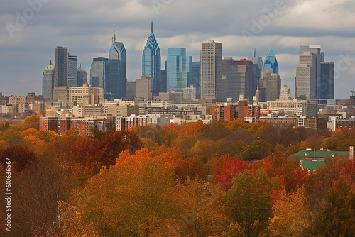 Philadelphia   s skyline in autumn