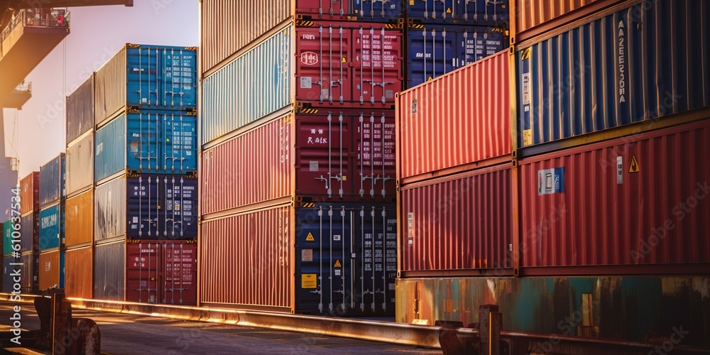 Rows of cargo containers stretch to the horizon, creating an awe ...