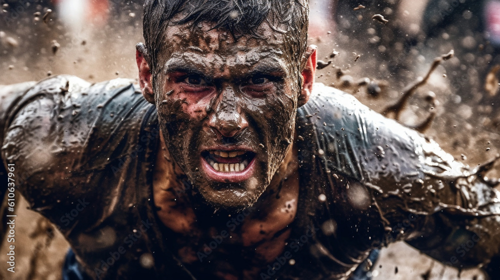 A powerful shot of a marathon runner pushing his limits, sweat glistening on his face, as he embodies the spirit of endurance and perseverance Generative AI A powerful shot of a marathon runner pushing his limits, sweat glistening on his face, as he embodies the spirit of endurance and perseverance Generative AI