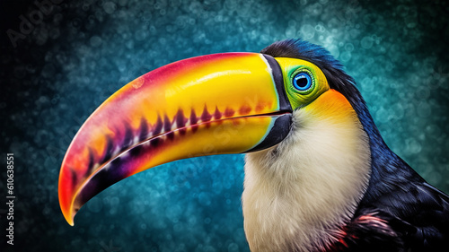 A beautiful exotic toucan bird with a large keeled beak  Ramphastos sulfuratus