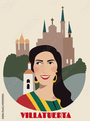 Villatuerta: Beautiful vintage-styled poster with a woman and the name Villatuerta in Navarre photo