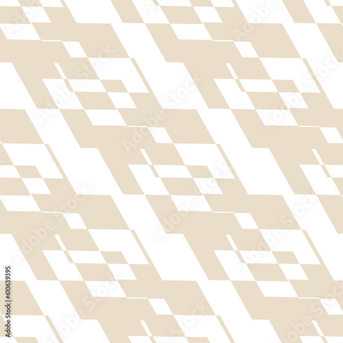 Abstract shard seamless vector seamless pattern background. Diagonal geometric monochrome neutral backdrop with offset rectangle irregular shapes. Slanted brick effect. Symmetrical beige ecru repeat.