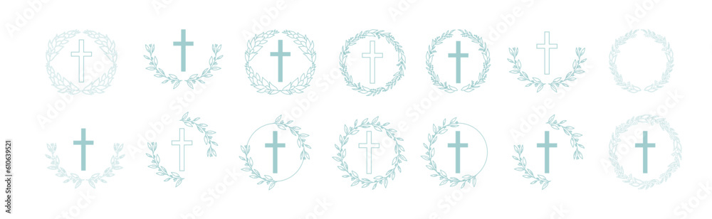 Obraz premium Vector Watercolor Easter cross clipart. Floral crosses illustration, big set 