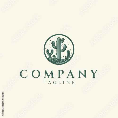 Cactus vintage logo design vector illustration