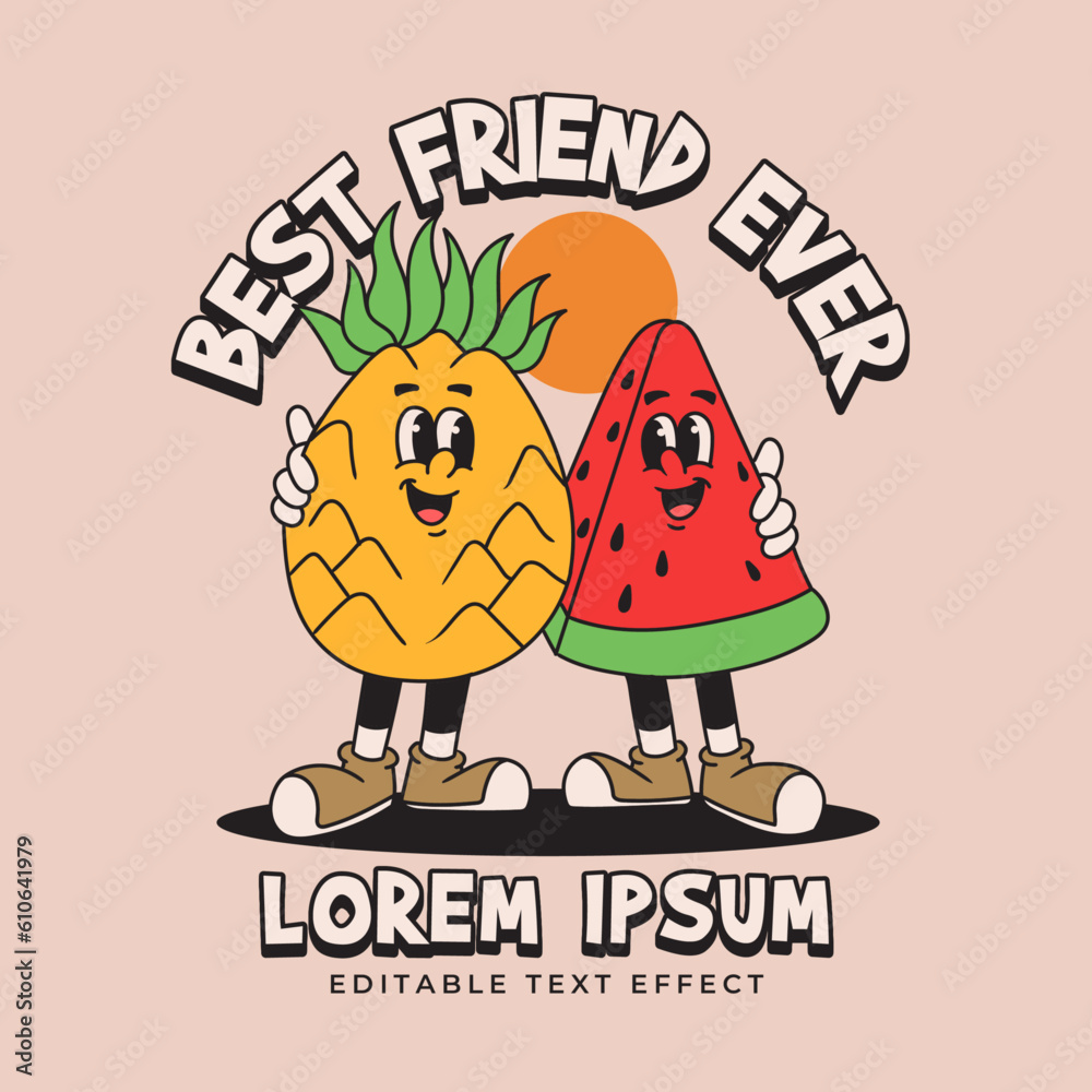 Fototapeta premium retro groovy mascot character illustration with editable text