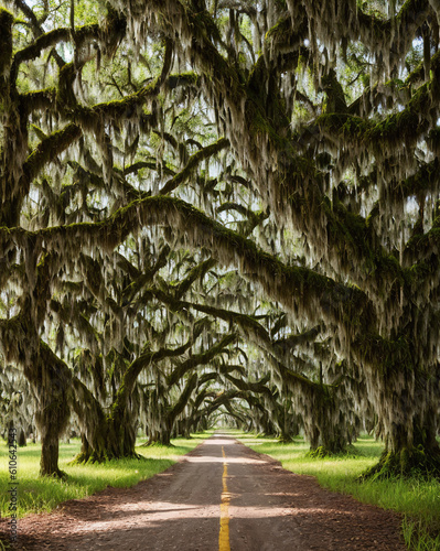 moss trees roadgenerative ai