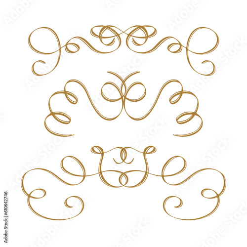 Inc pen calligraphy flourishes set. Vector swirl dividers collection.