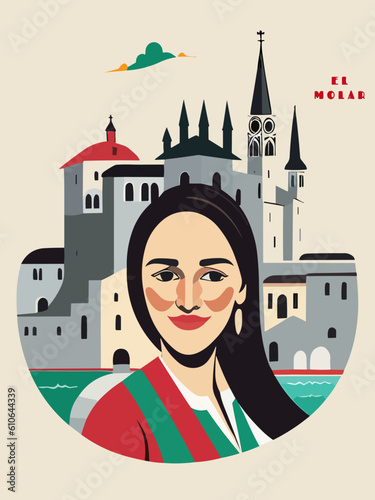 El Molar: Beautiful vintage-styled poster with a woman and the name El Molar in Madrid