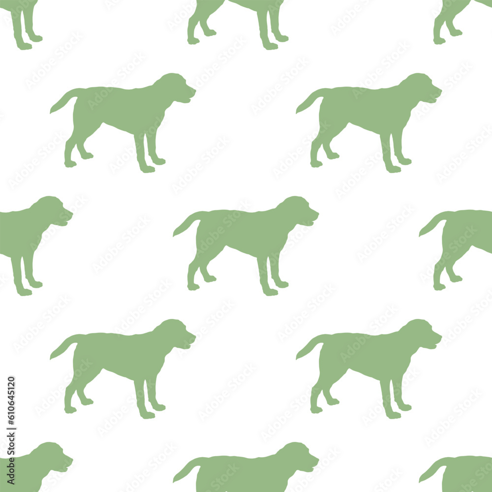 Standing labrador retriever puppy isolated on a white background. Seamless pattern. Dog silhouette. Endless texture. Design for wallpaper, fabric, template, surface design. Vector illustration.