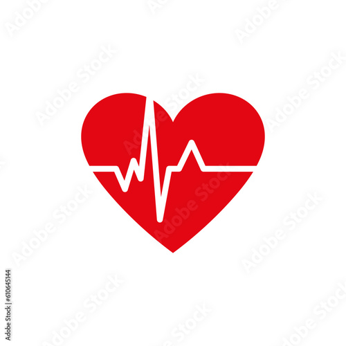 Heart cardiogram line logo, icon. Red vector illustration isolated on white background.