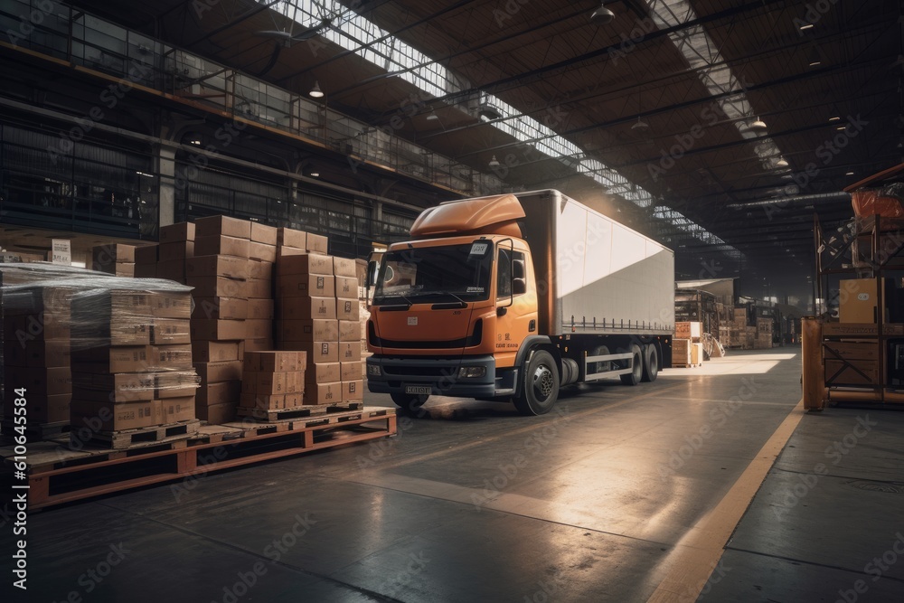 Naklejka premium truck in the city - Illustration created with generative ai