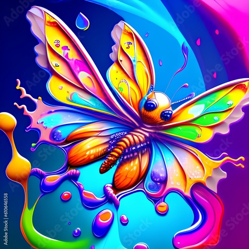 opening image  a liquid cute and cute baby Butterfly made of colors  colorful paint splash style  hyper detailed intricately detail - generative ai