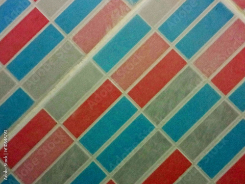 Top view, Abstract pattern red blue gray geometric squares isolated purple background texture for graphic design, advertising product, colourful style, tile frame
