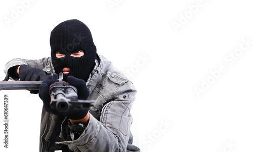 terrorist with ak47 machine gun photo