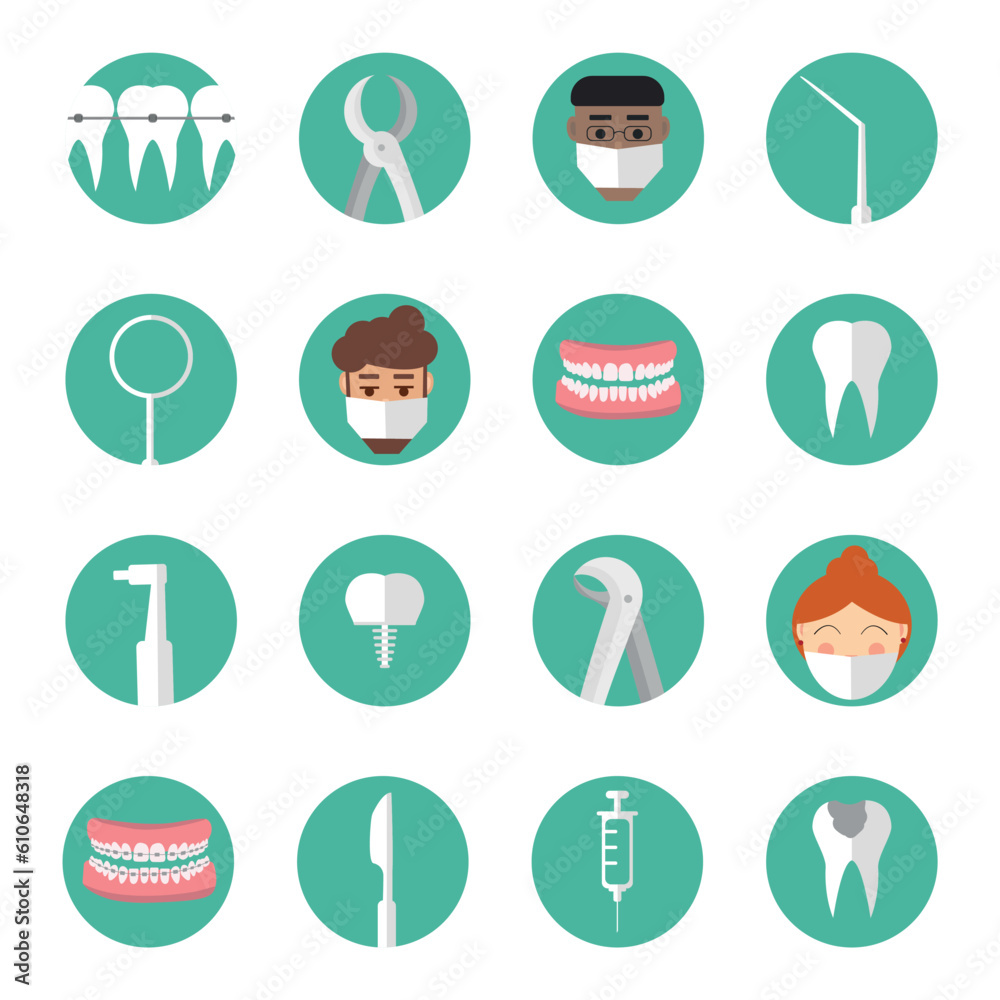 Vector set of icons for dentistry