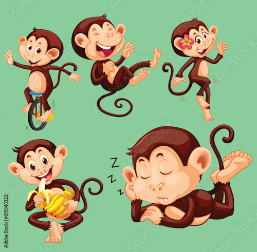 Set of monkey with difference pose character 