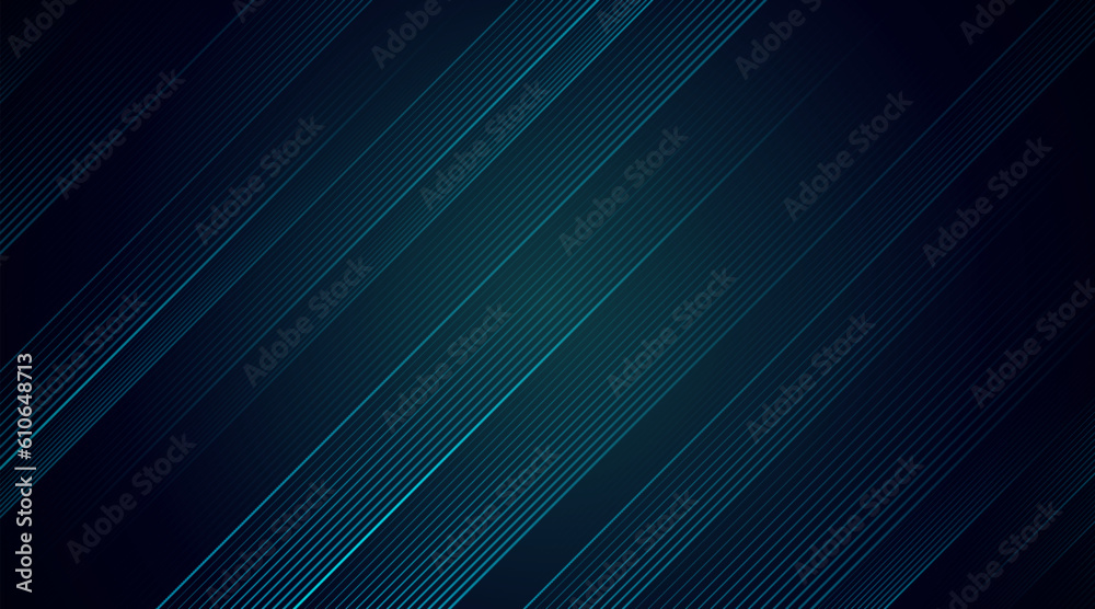 Abstract blue diagonal lines on dark background. Modern shiny stripe lines design. Futuristic concept. Suit for poster, cover, banner, brochure, business, presentation, flyer, web. Vector illustration