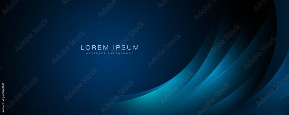 Abstract dark blue background. Modern shiny blue curve overlay layer design element. Space for your text. Futuristic concept. Suit for poster, banner, brochure, corporate, website. Vector illustration