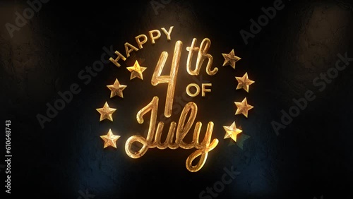 Happy Fourth of July Luxury Gold Animation. Fourth of July Text Animation with star. Happy 4th of July Independence Day. Fourth of July lettering footage with handwritten text effect animation.
