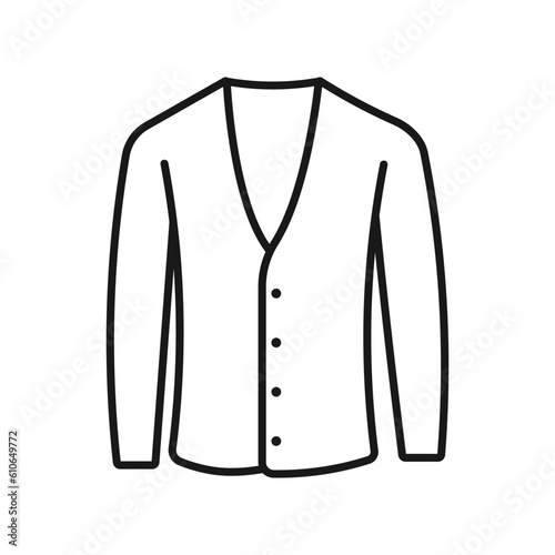 Cardigan vector icon. Thin line black cardigan icon.