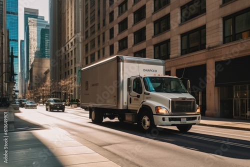 Obraz na płótnie Delivery truck on the city street - Illustration created with generative ai w salonie