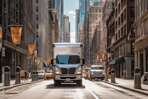 Delivery truck on the city street - Illustration created with generative ai