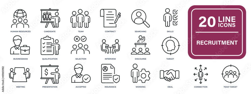 Recruitment thin line icons. Editable stroke. For website marketing design, logo, app, template, ui, etc. Vector illustration.