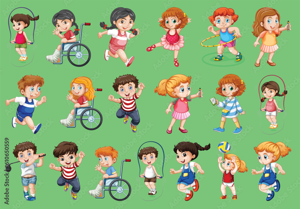 Set of cute children with difference poses character 