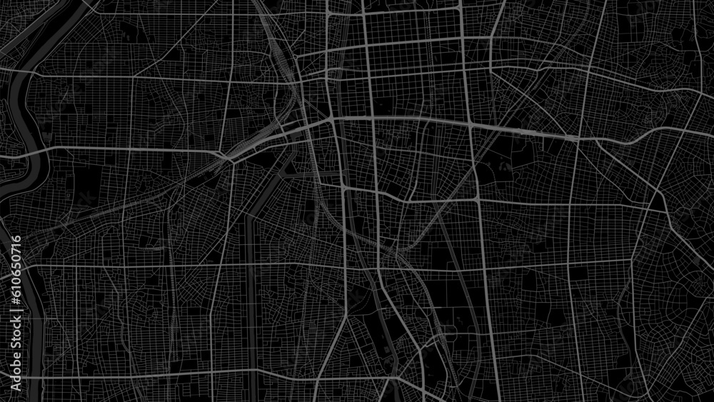 Naklejka premium Map of Nagoya city. Urban black and white poster. Road map with metropolitan city vertical area view.