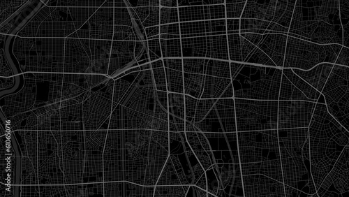 Map of Nagoya city. Urban black and white poster. Road map with metropolitan city vertical area view.
