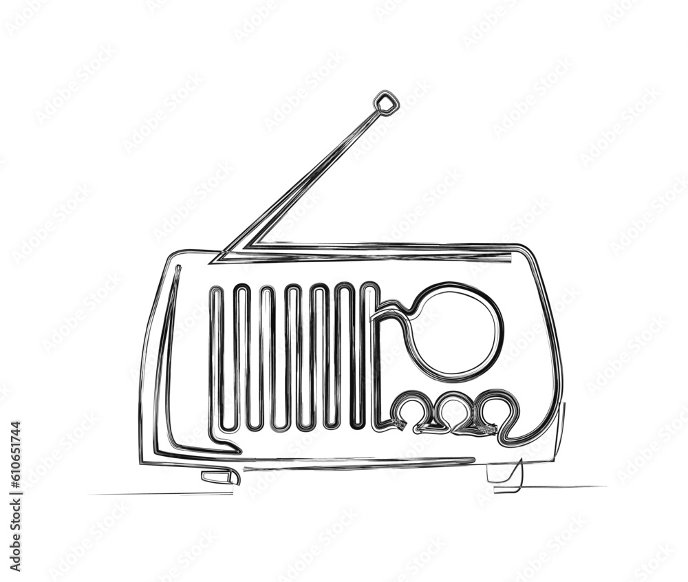 Continuous one line drawing of vintage broadcast radio receiver. Simple