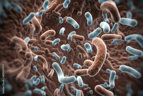 probiotic lactic acid bacteria of the genus Lactobacillus that colonize the intestinal tract, forming the intestinal microbiota - generative AI photo