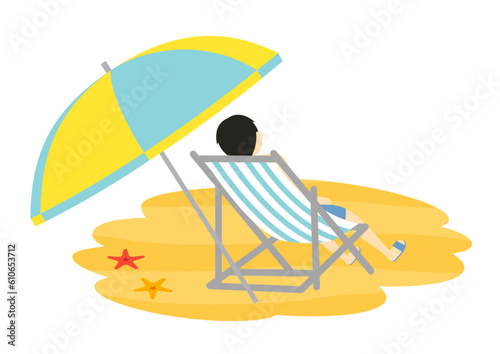 海水浴イラスト_浜辺で椅子に座る男性のイラスト
