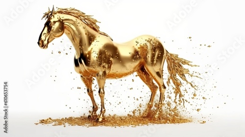 Gold horse on a white background. Generative AI