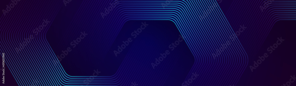 Abstract glowing hexagon lines on dark blue background. Modern shiny ...
