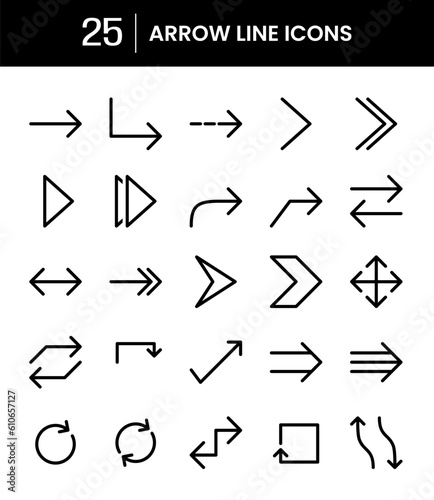 Arrow navigation line vector icon set. For wayfinding, interface, indicator, guide, application and etc. Simple icon graphic symbol design
